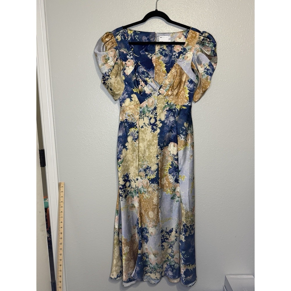 ASOS Design Women's Floral Silky Short Sleeve Maxi Dress Button Back Size 10